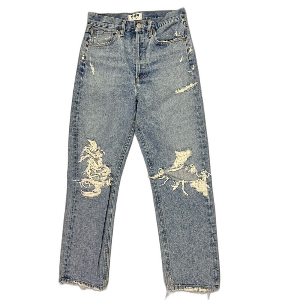 Agolde Size 24 Womens Jeans Button Fly Cotton High Rise Distress Straight